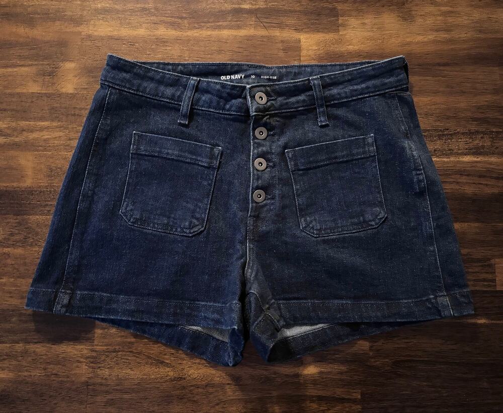Old Navy Women’s 10 Shorts Denim High Rise Blue Jean Button Fly 3” Inseam